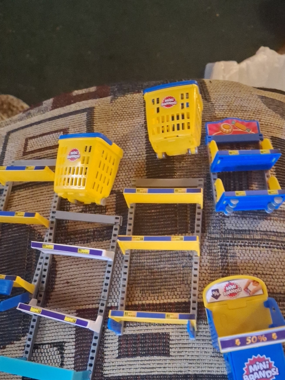 Mini Supermarket Playset Bright Yellow Blue Pretend Shopping Adjustable Baskets